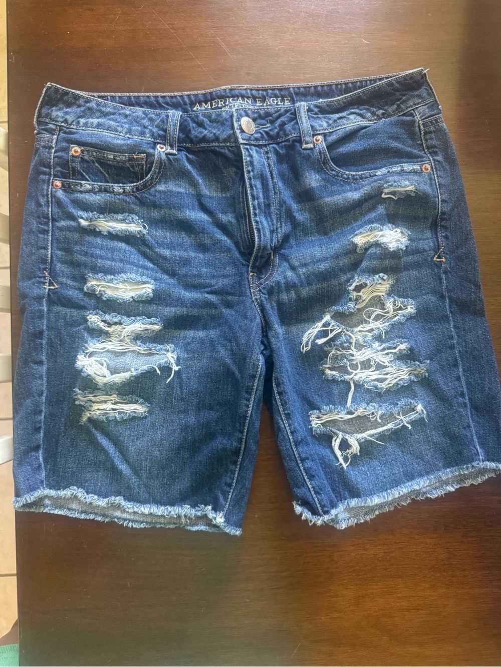 American Eagle Outfitters Dark Blue Distressed Denim Jean Shorts